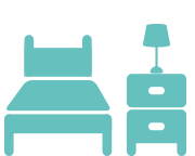 bed and bedside table with lamp icon