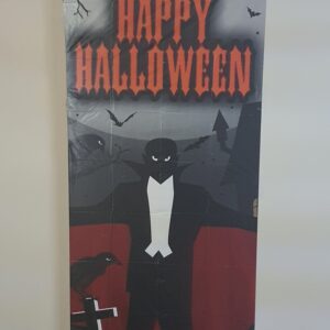 Radcliffe House Halloween decorations: Happy Halloween poster with a vampire