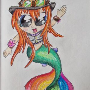 drawing of mermaid with rainbow tail