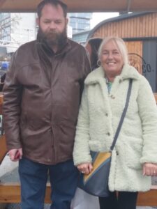 OT support worker and resident at Christmas market