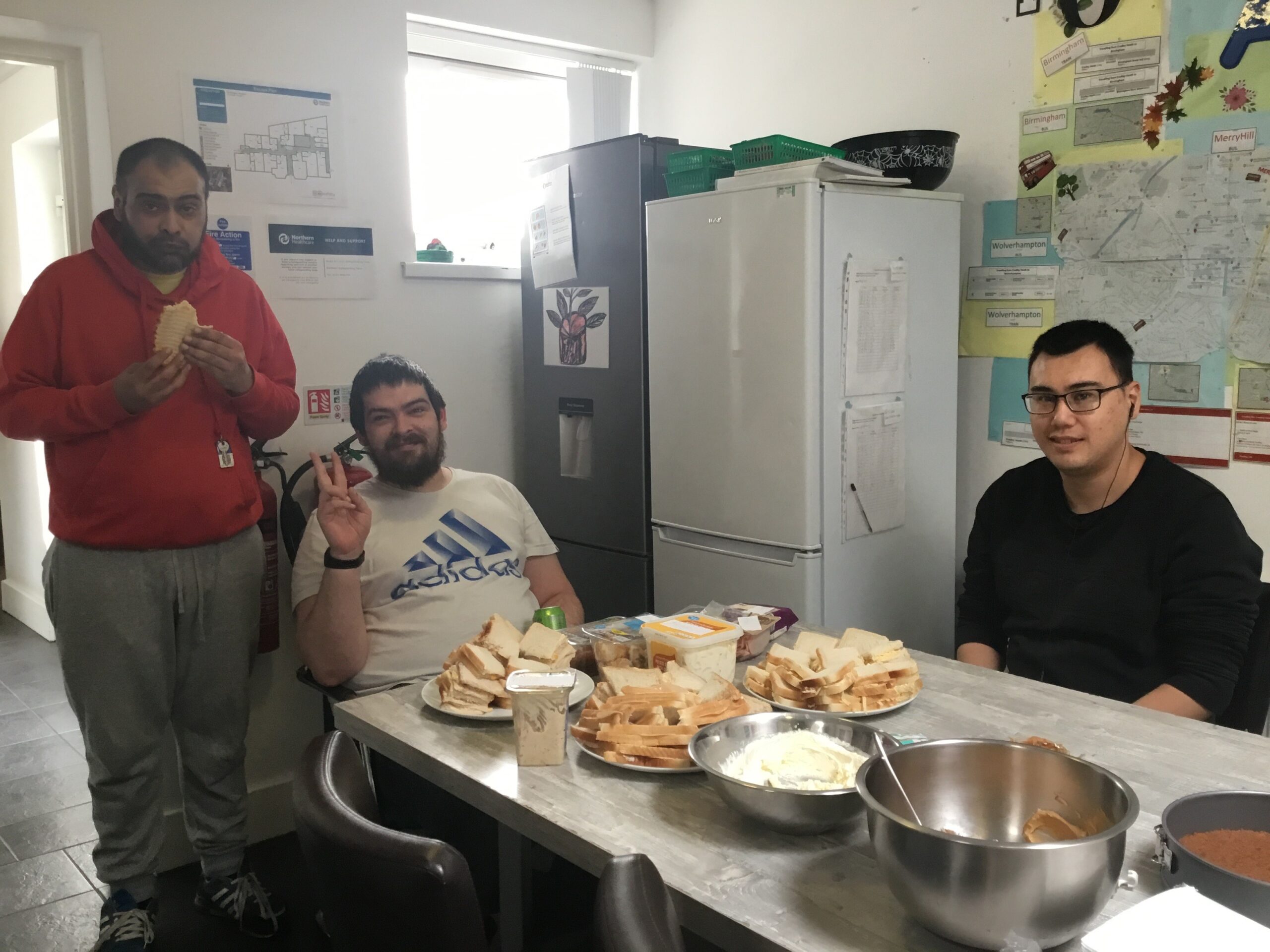 residents having indoor picnic