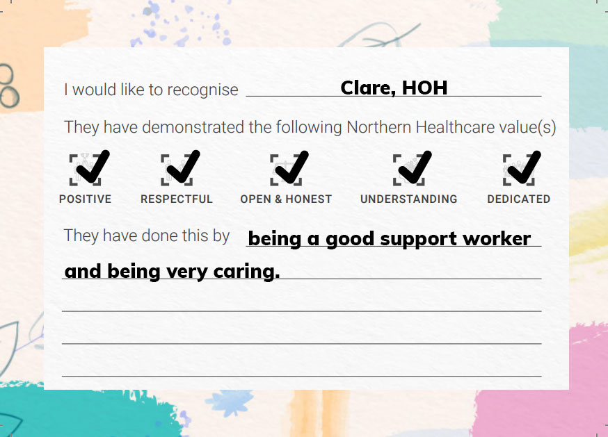 PROUD feedback for Clare