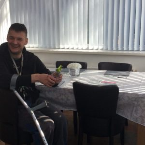 resident with easter egg