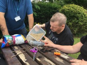Residents gardening outside