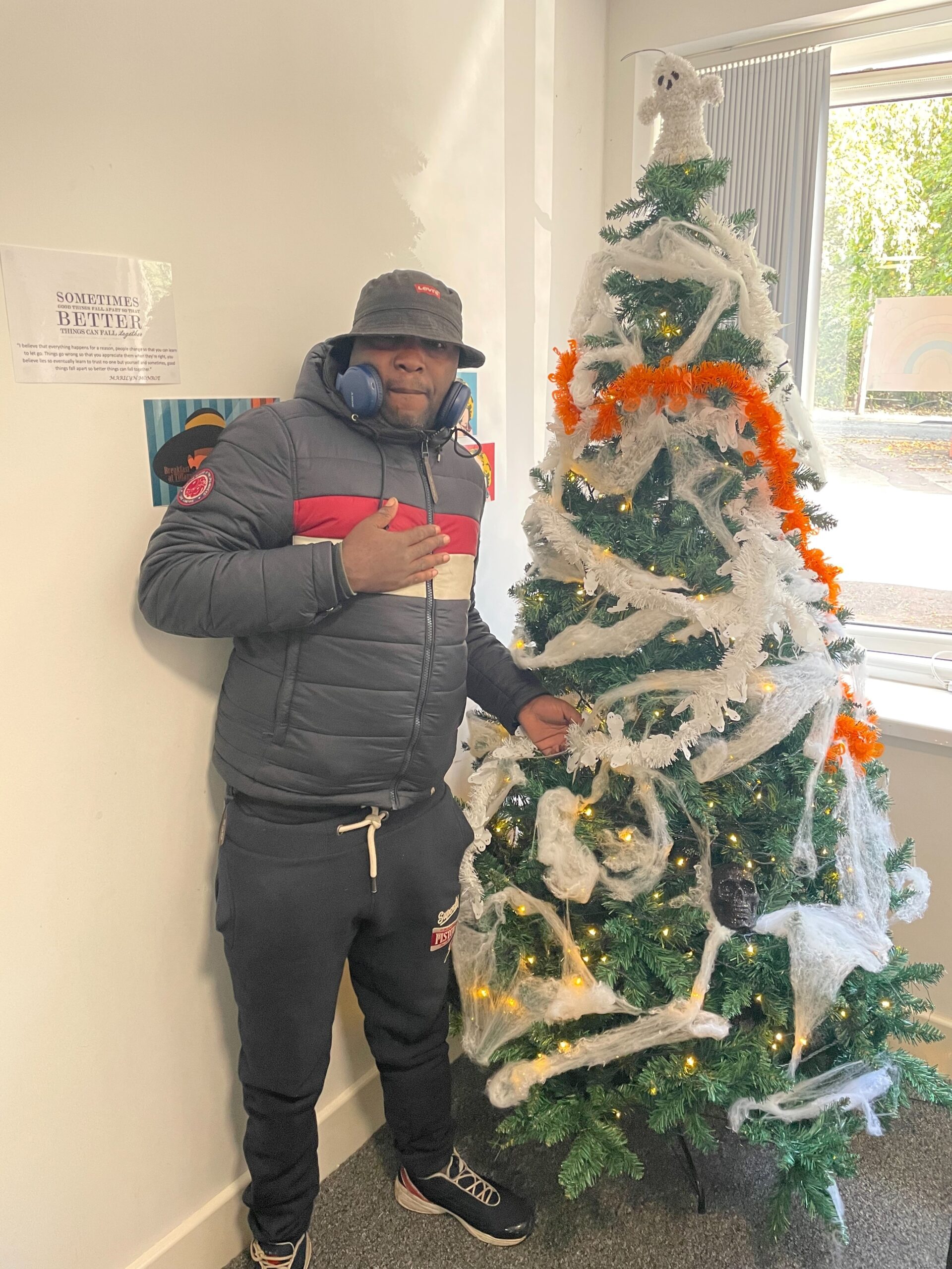 Resident with the Grainger House Halloween tree