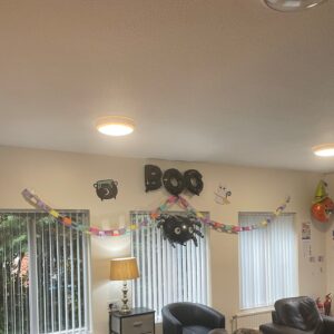 Holland House Halloween decoration - balloons spelling BOO