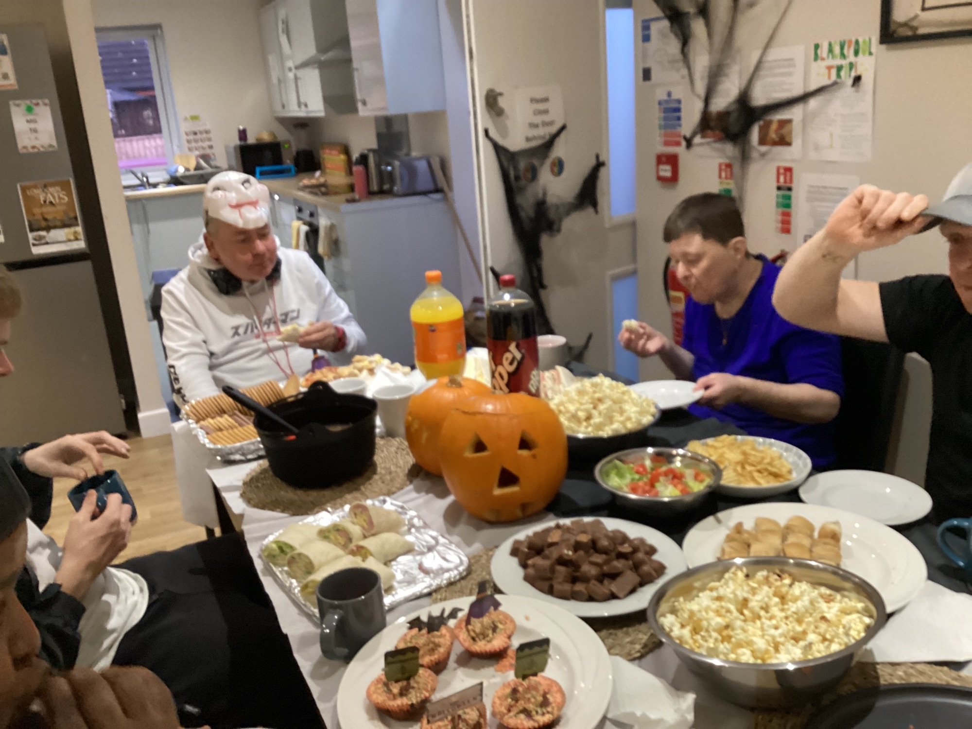 residents enjoying buffet spread
