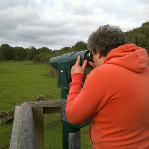 Hyde Park resident viewing animals through a telescope