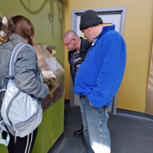 residents looking at museum display