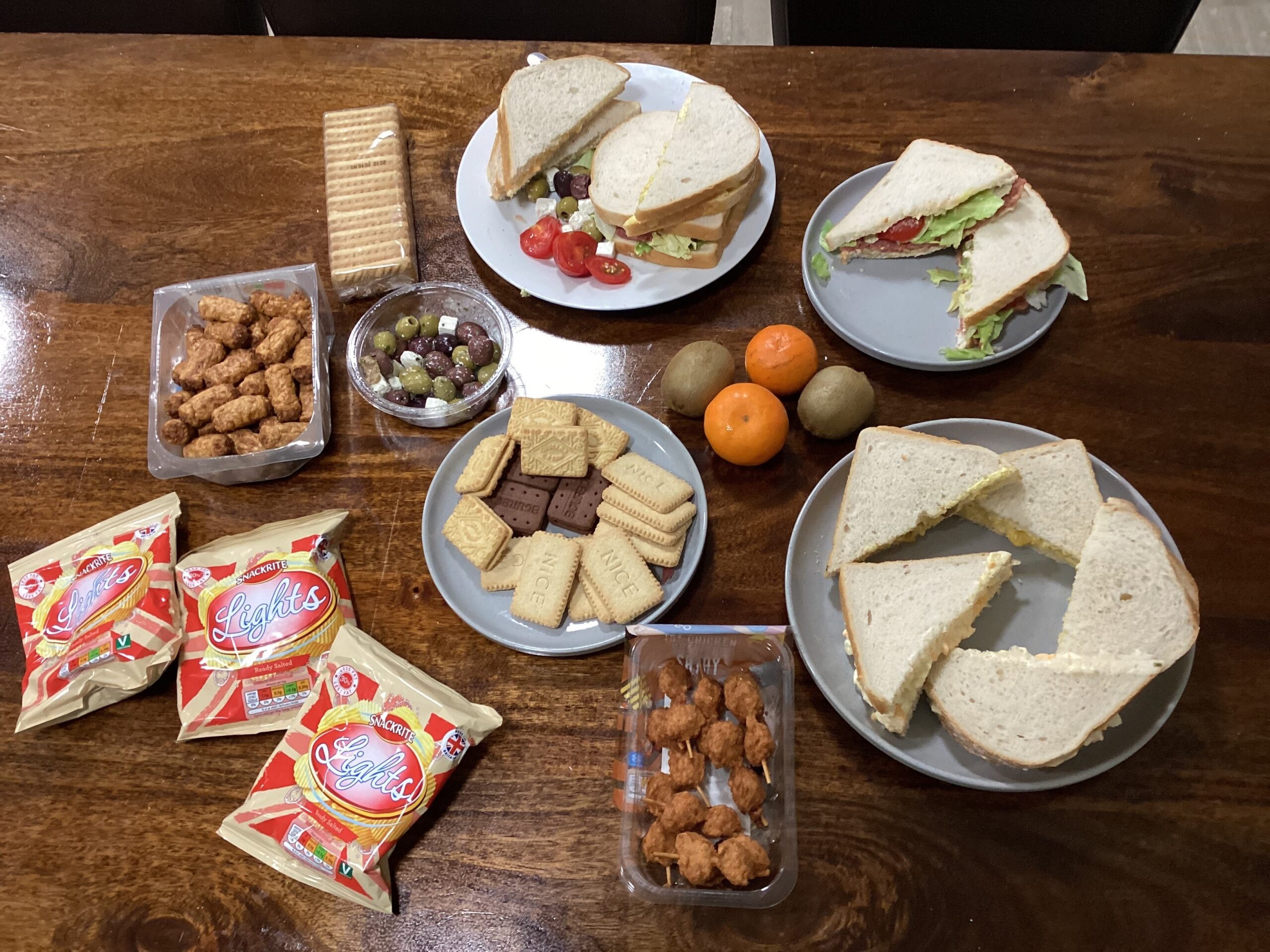 overhead image of selection of buffet foods