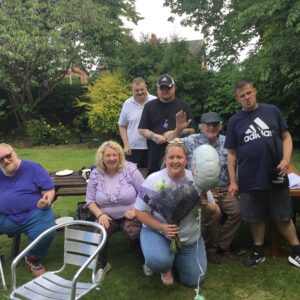 residents sat on picnic bench
