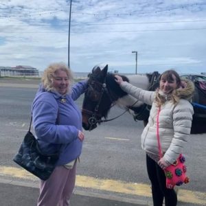 residents stroking horse