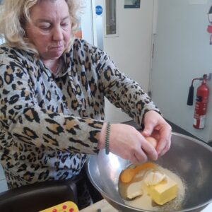 adding eggs to cake mix