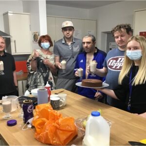 group of residents enjoying hot chocolate