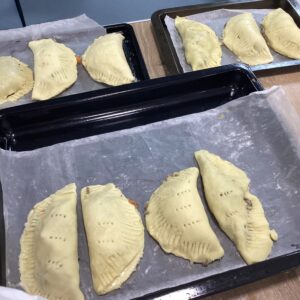tray of home made Cornish pasties ready to go in the oven!
