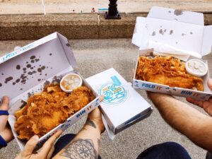 two boxes of fish and chips