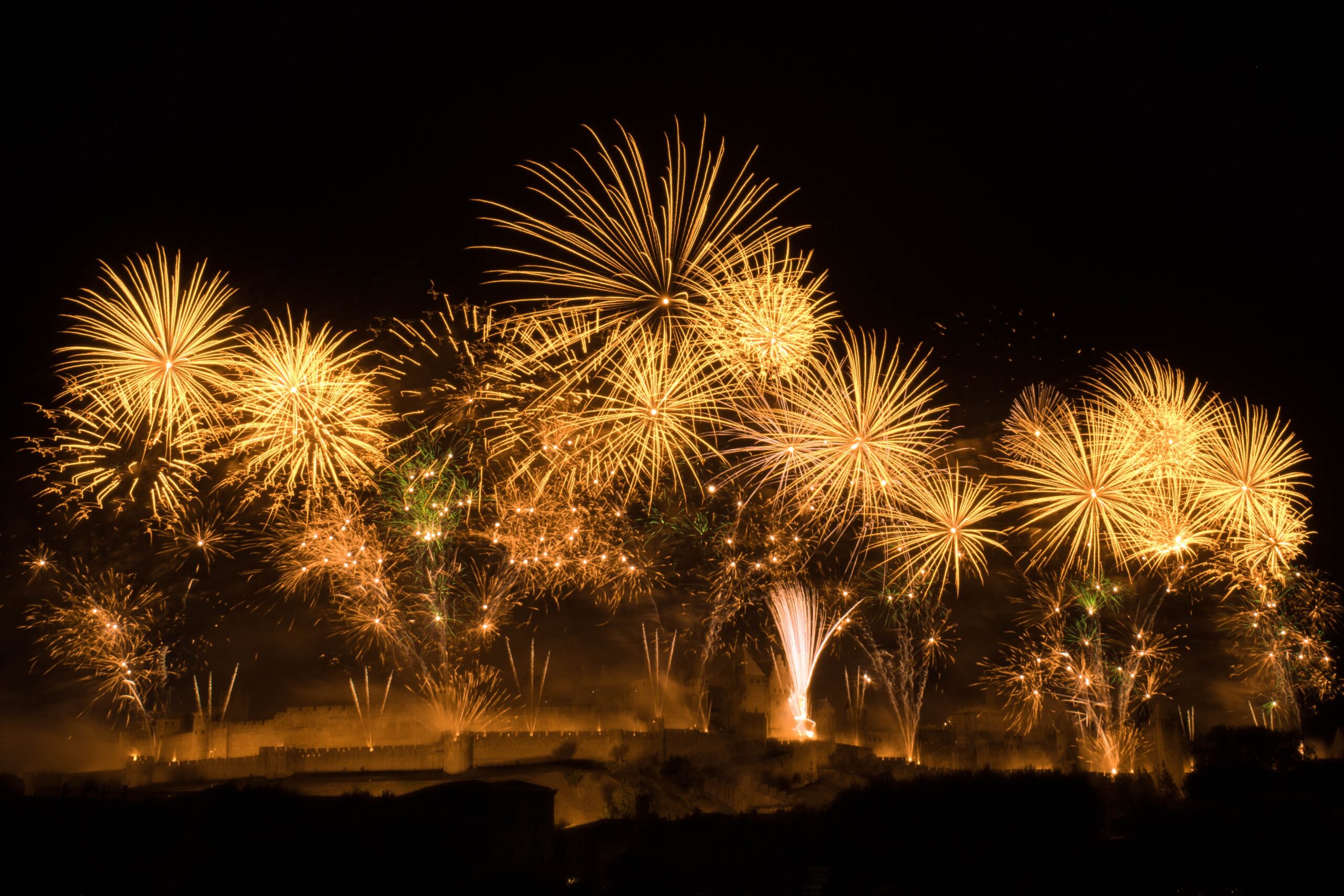 night sky with gold fireworks