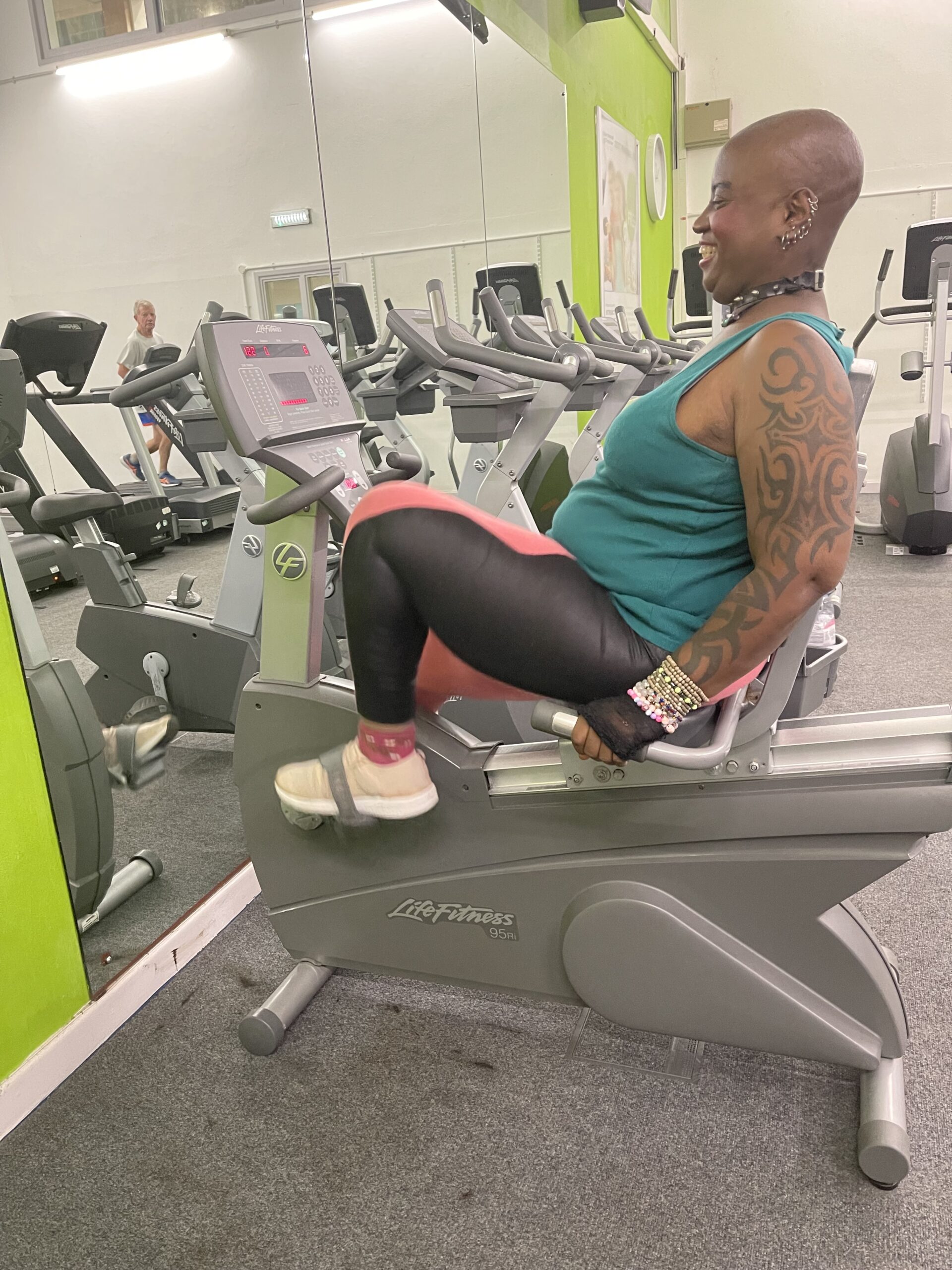 resident on exercise bike