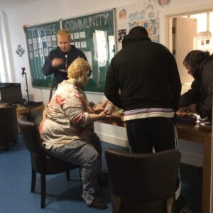 residents enjoying Halloween party
