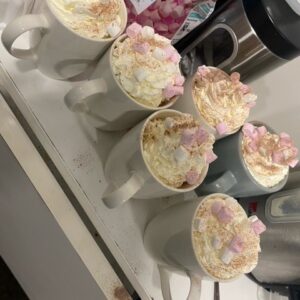 hot chocolate with marshmellows and whipped cream!