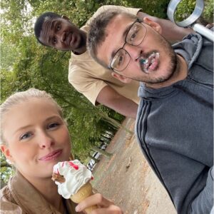 resident and team member posing with ice creams
