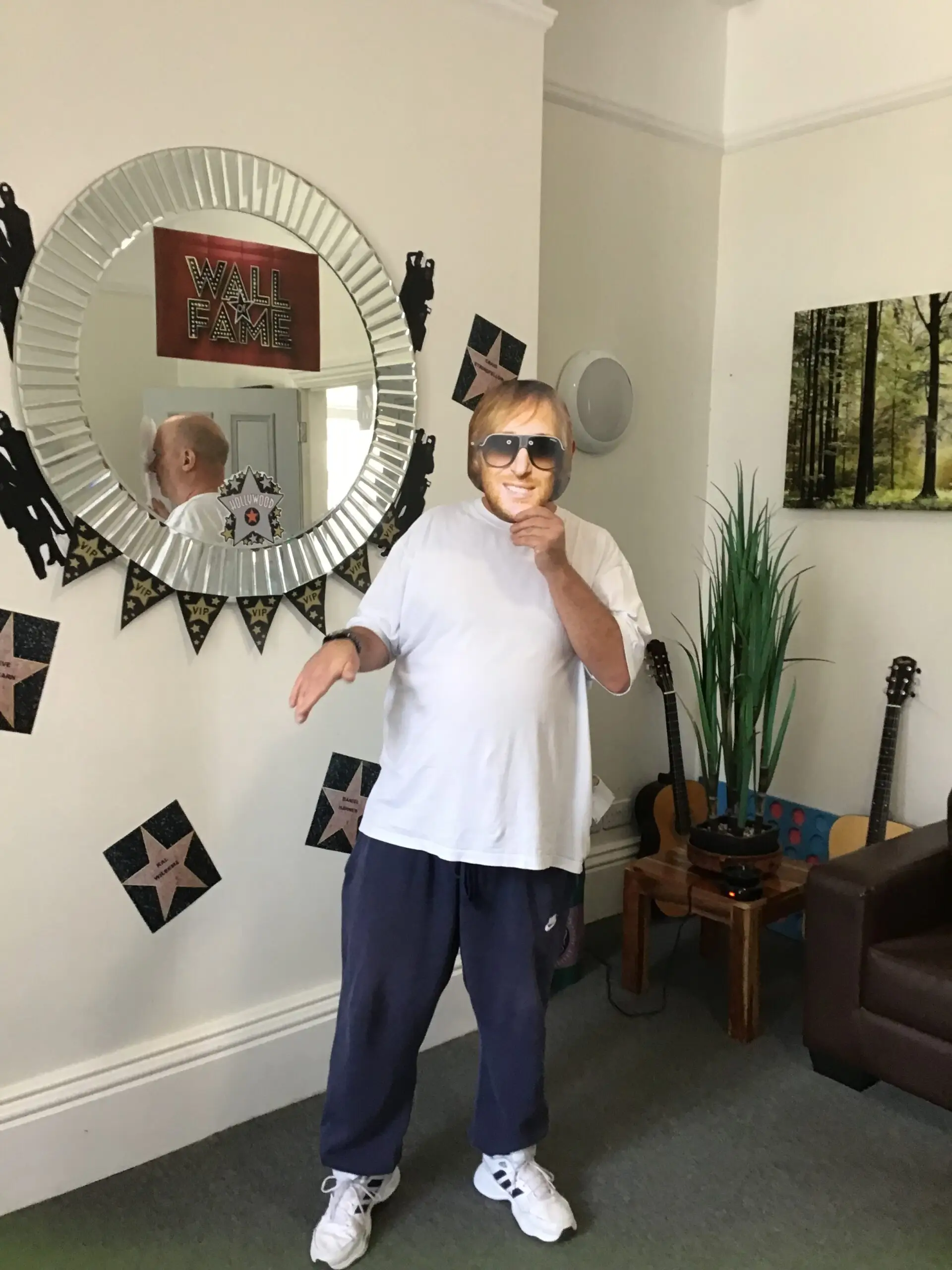 residents with Hollywood stars face masks