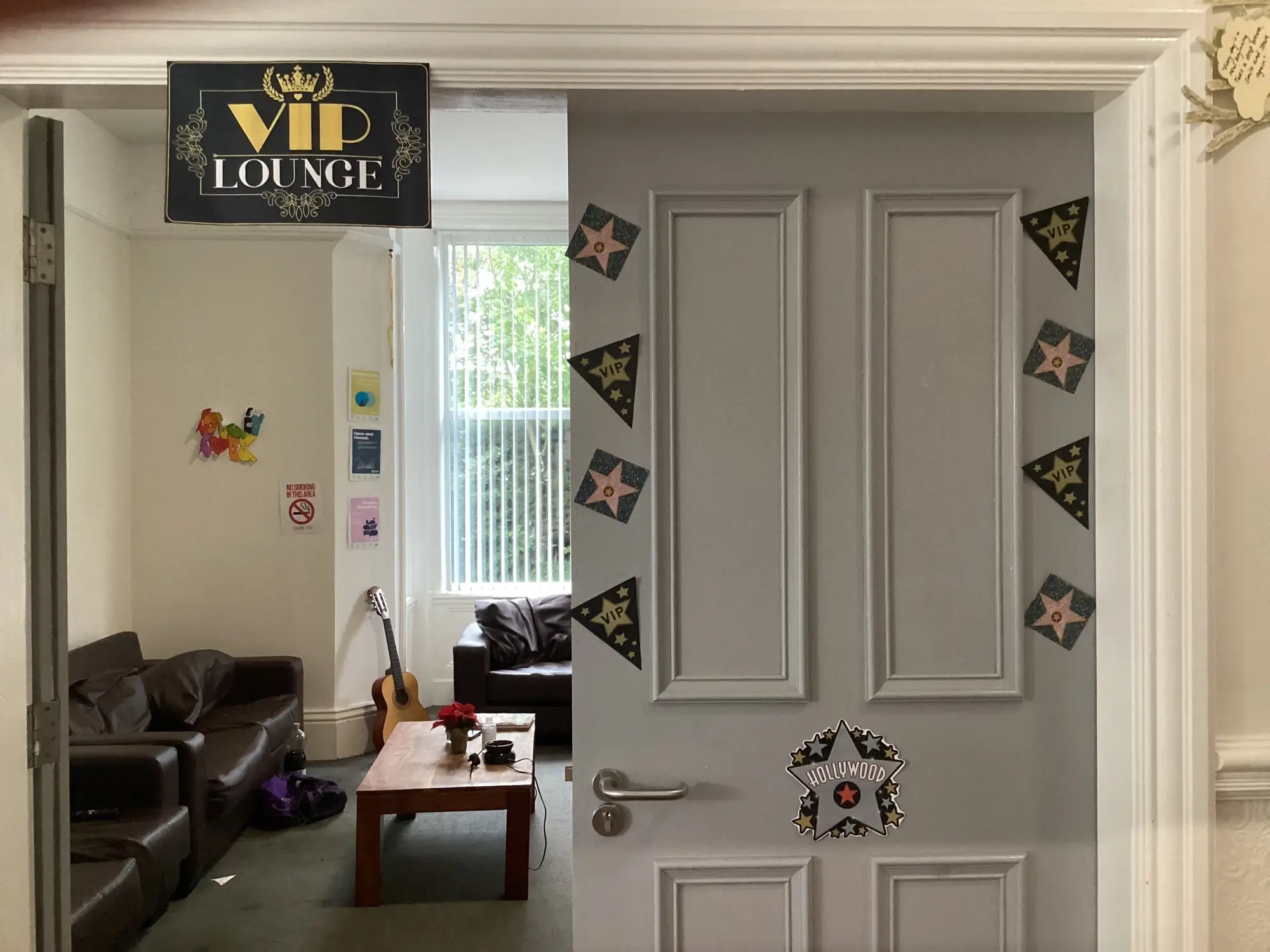 VIP lounge sign and door with stars bunting