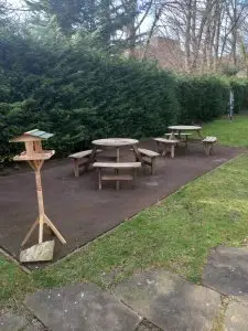 picnic tables and bird box