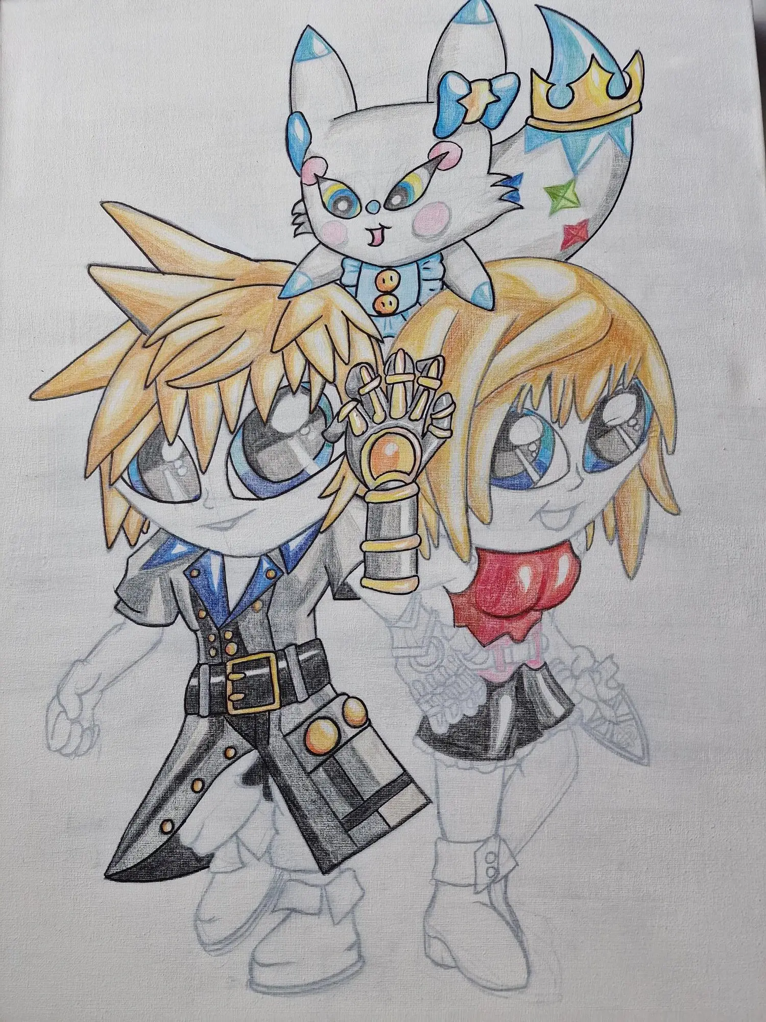 drawing of man woman and cat