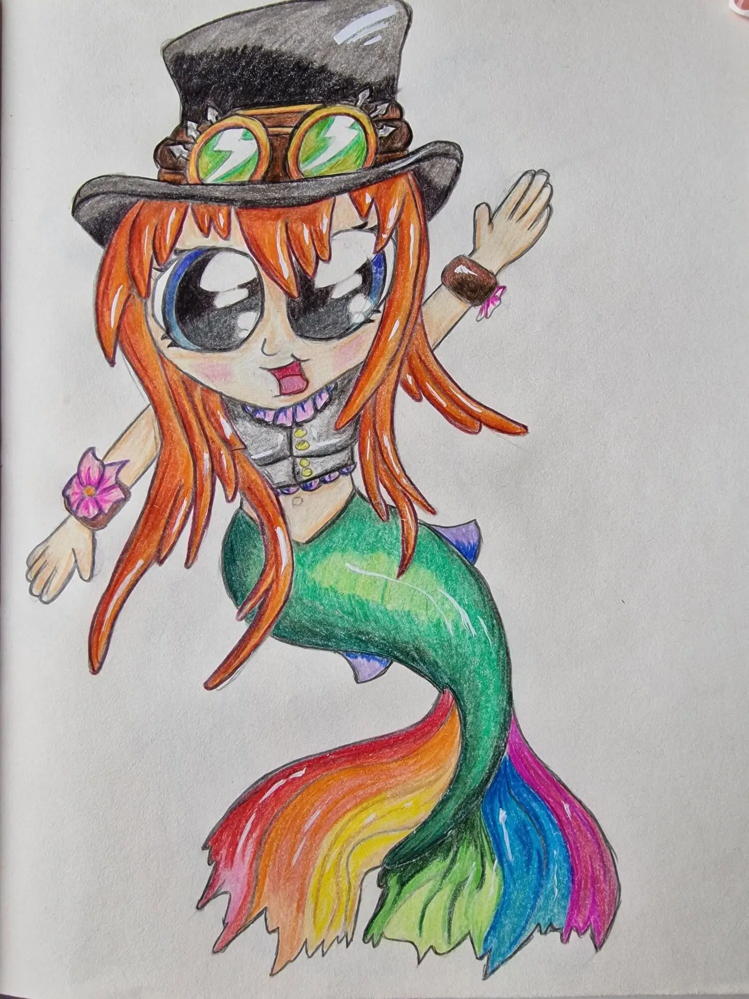drawing of mermaid with rainbow tail