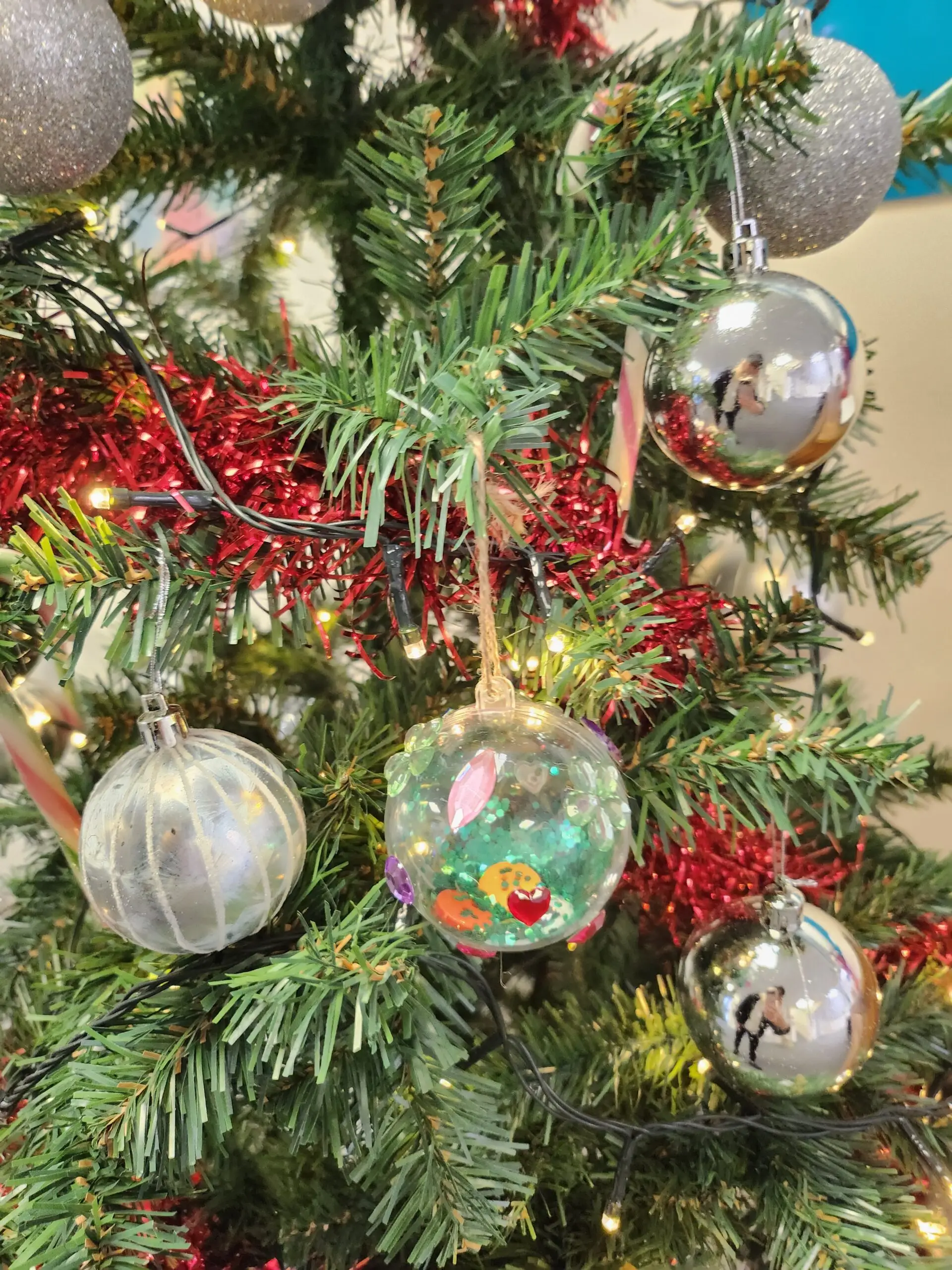 home made bauble on tree