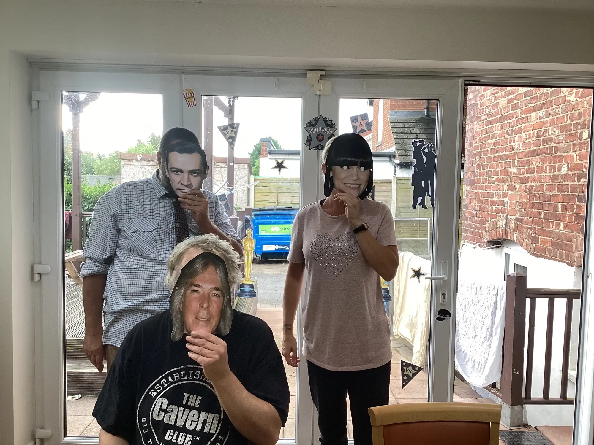 residents with Hollywood stars face masks