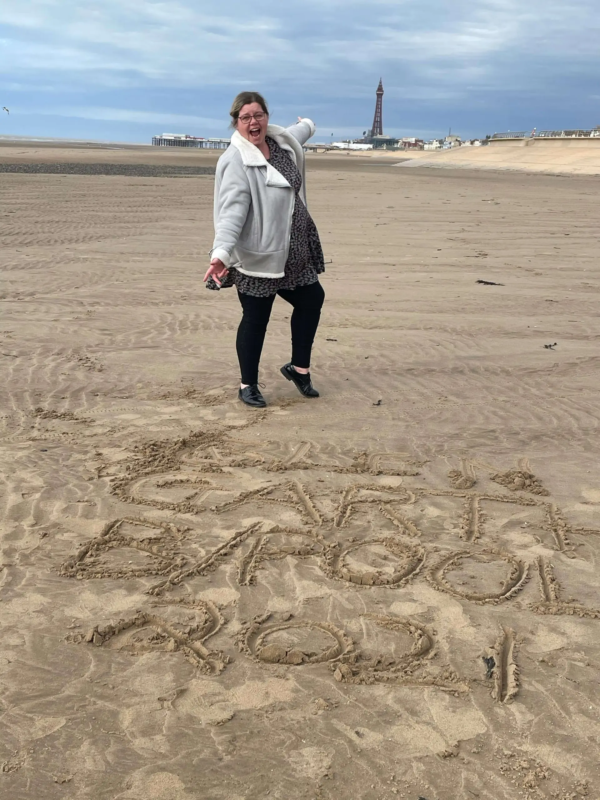 team member on beach