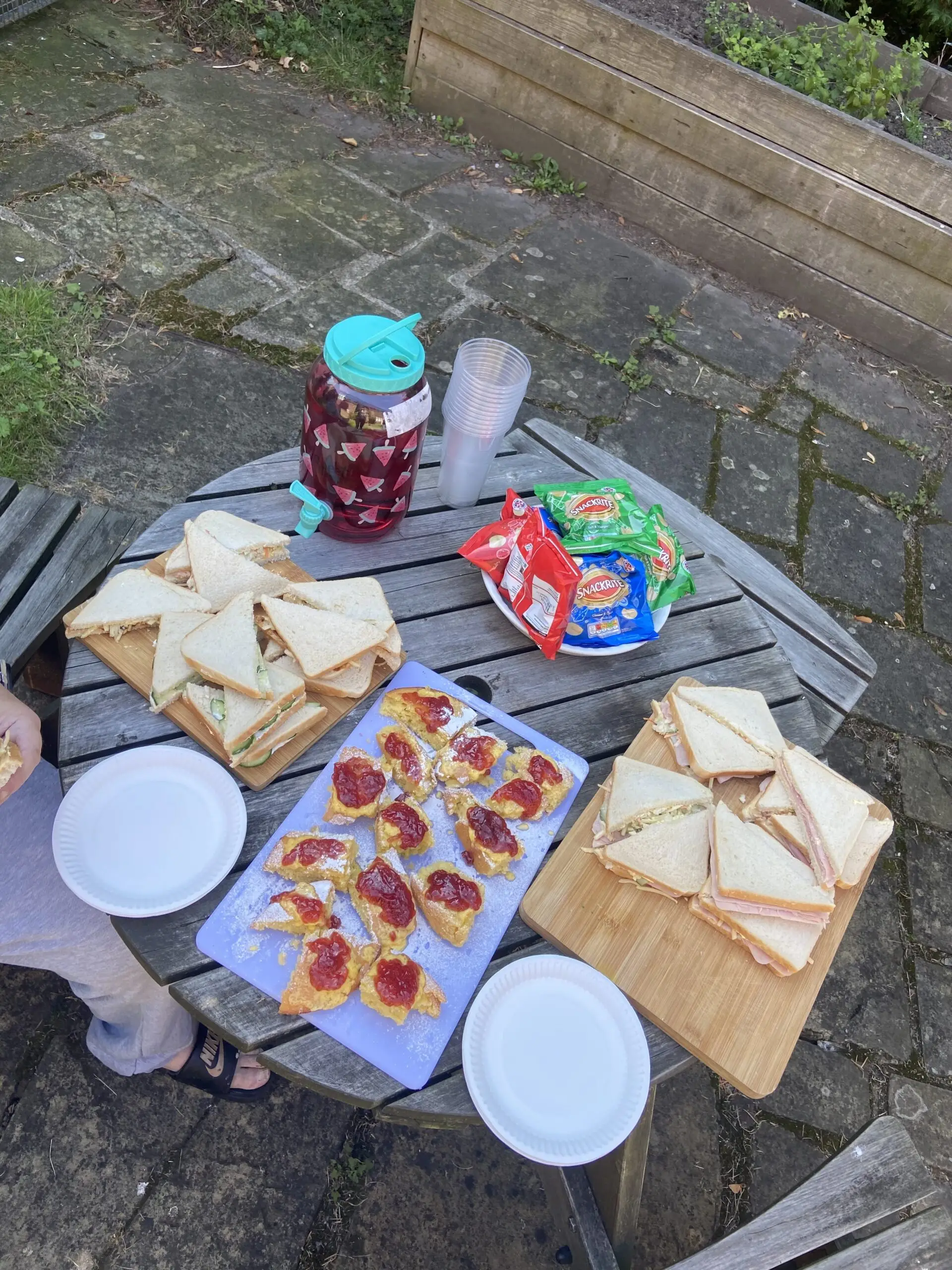 buffet food selection on outdoor table