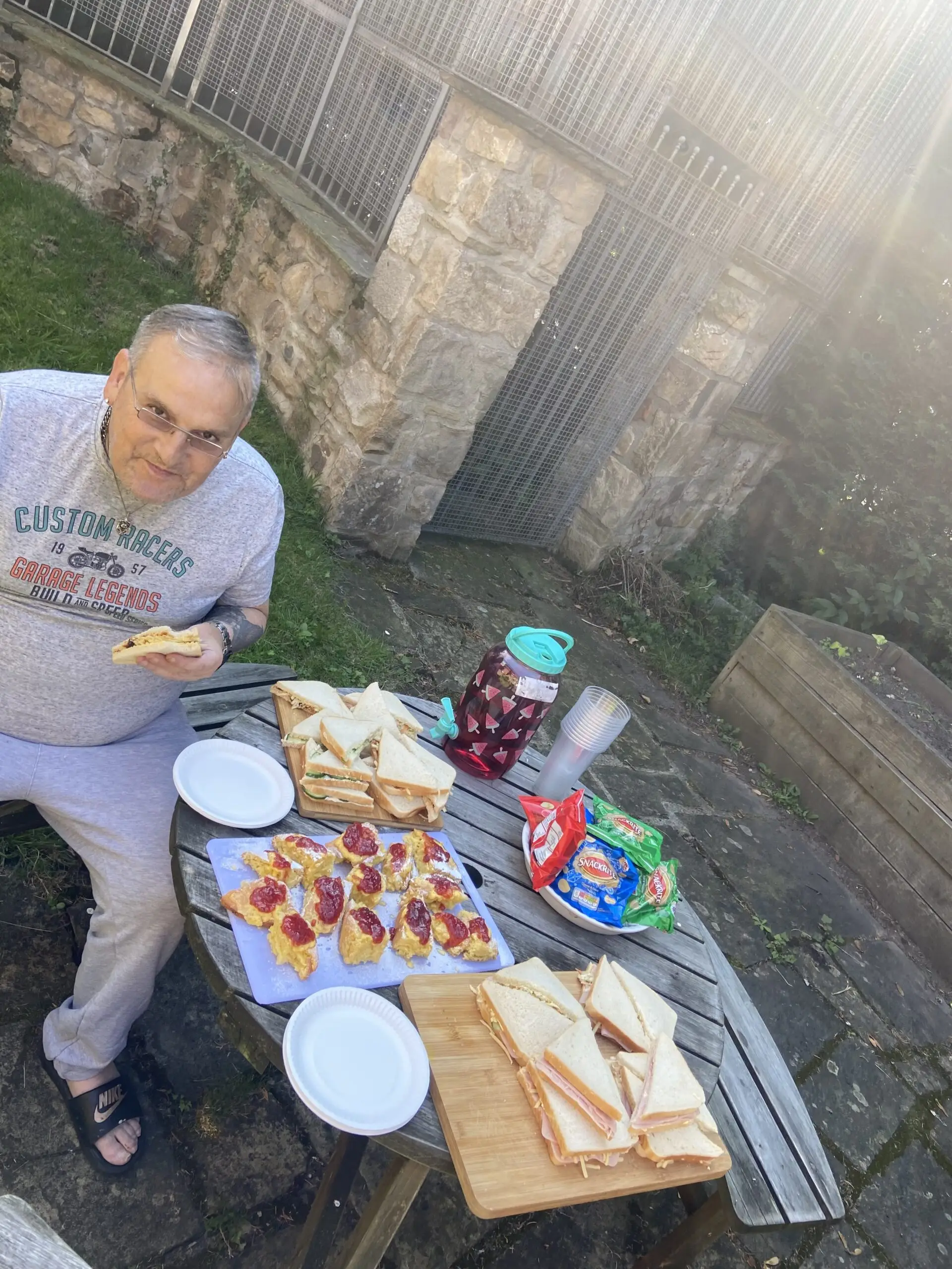 resident enjoying buffet outdoors
