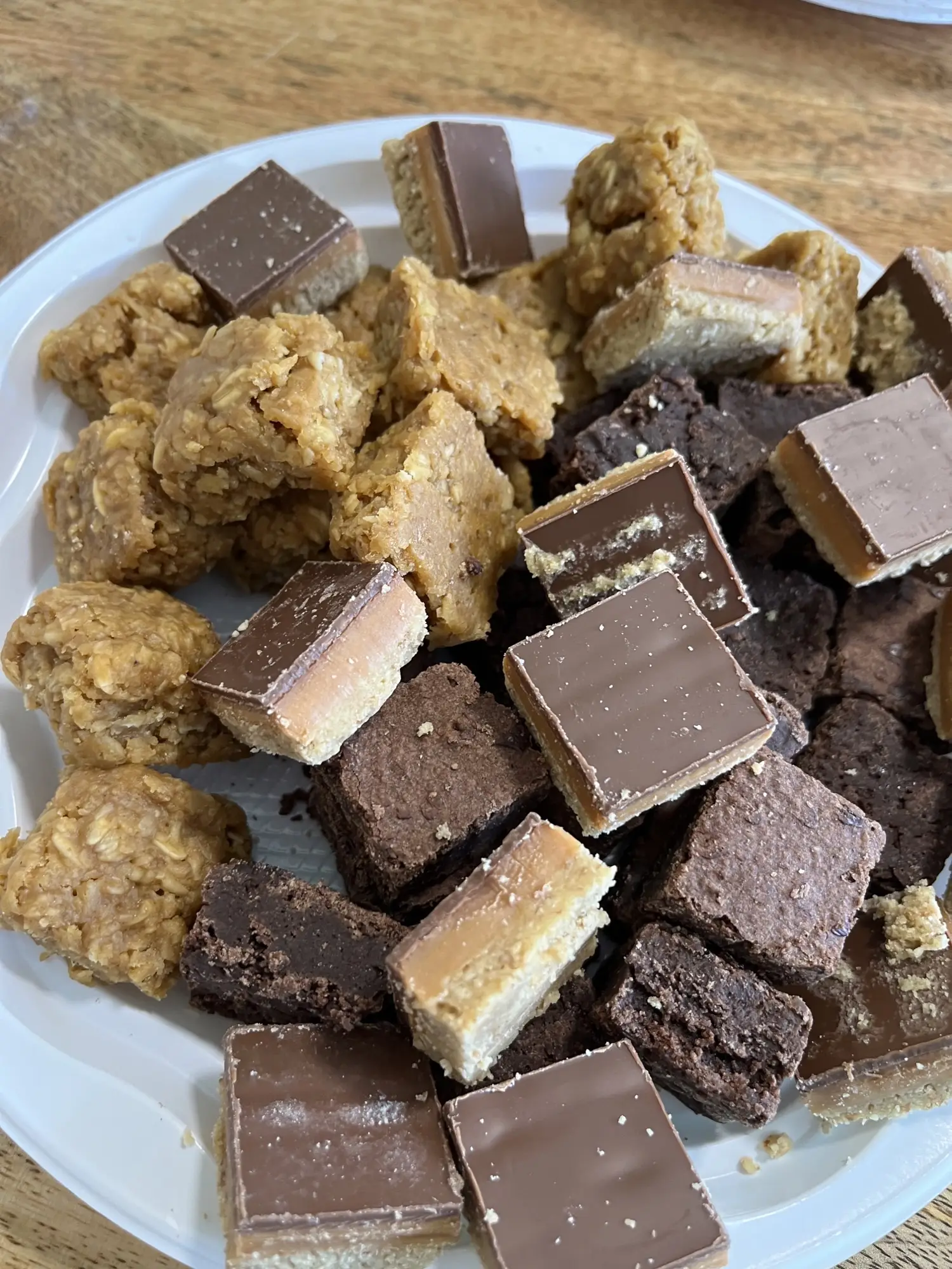 plate of flapjacks and chocolate biscuits