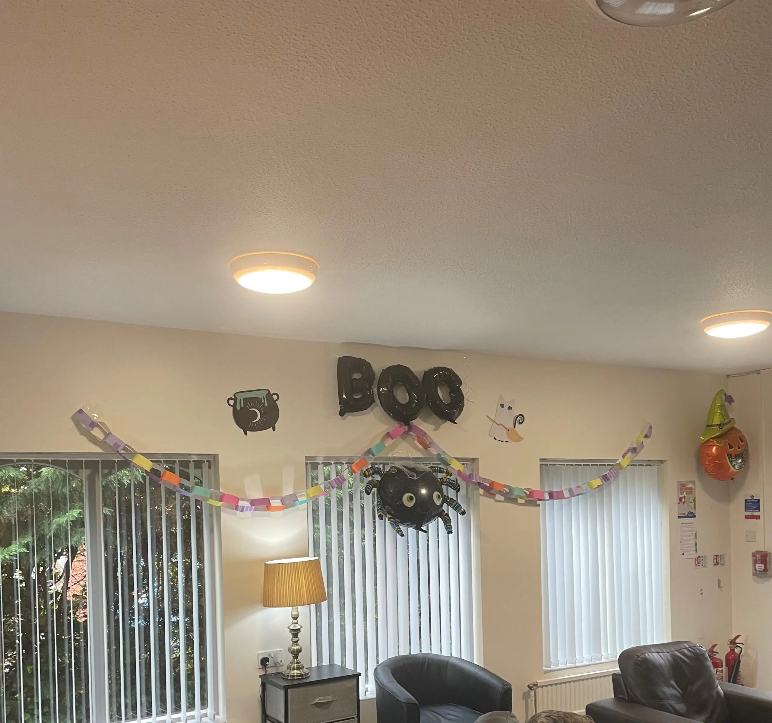Holland House Halloween decoration - balloons spelling BOO