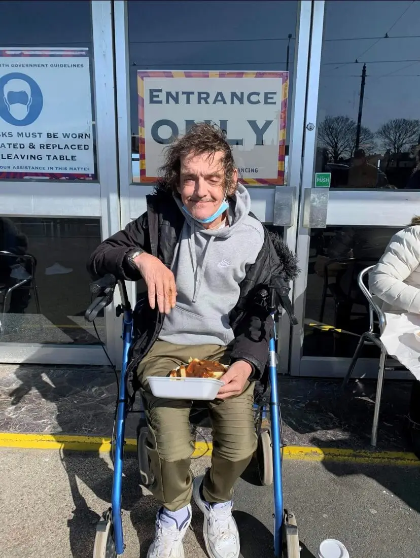 resident enjoying fish and chips
