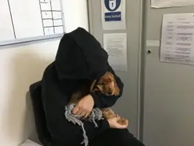 Resident enjoying hugs with puppy