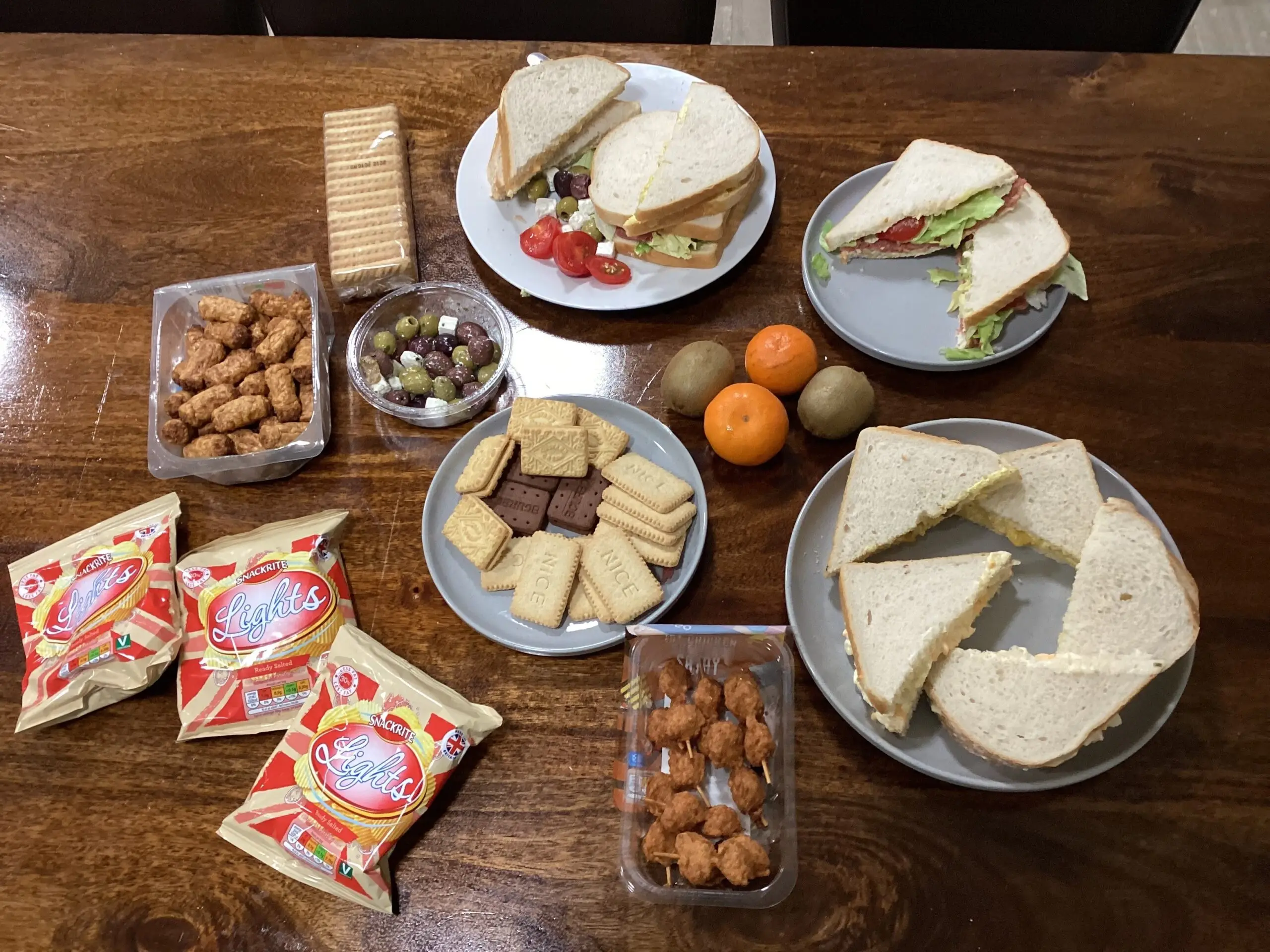 overhead image of selection of buffet foods