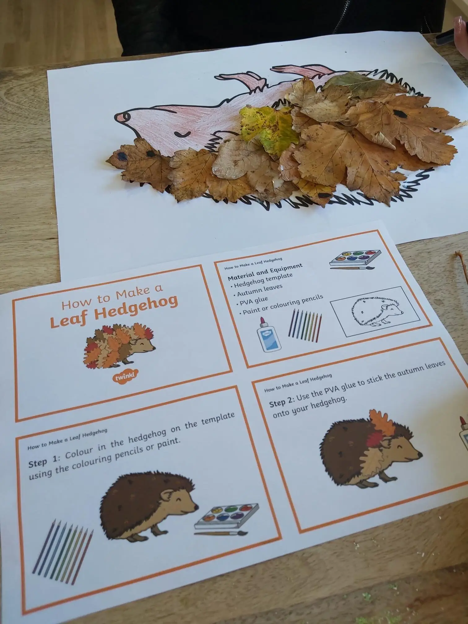 paper instructions on how to make an autumn leaf hedgehog