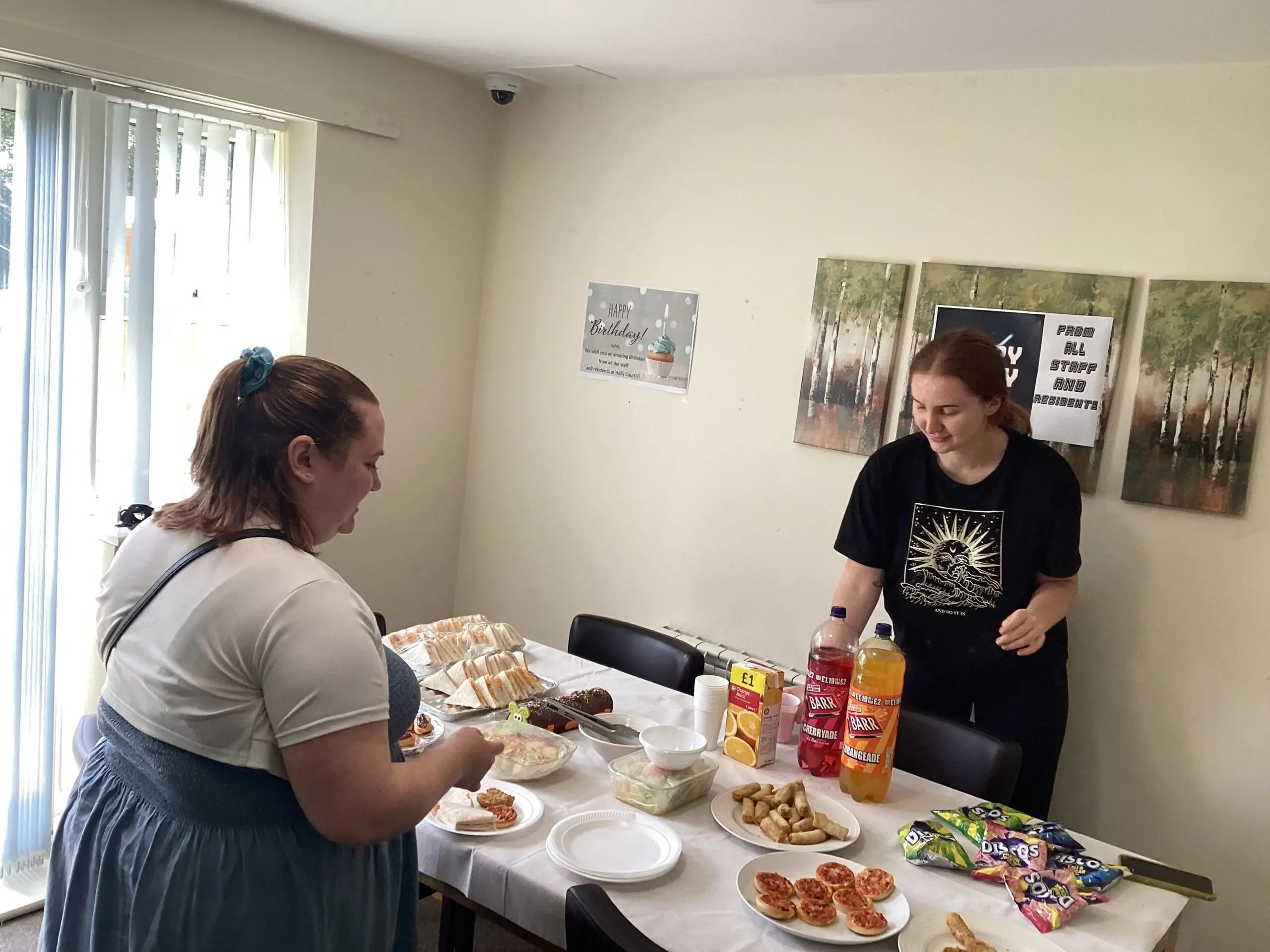 residents enjoying birthday buffet