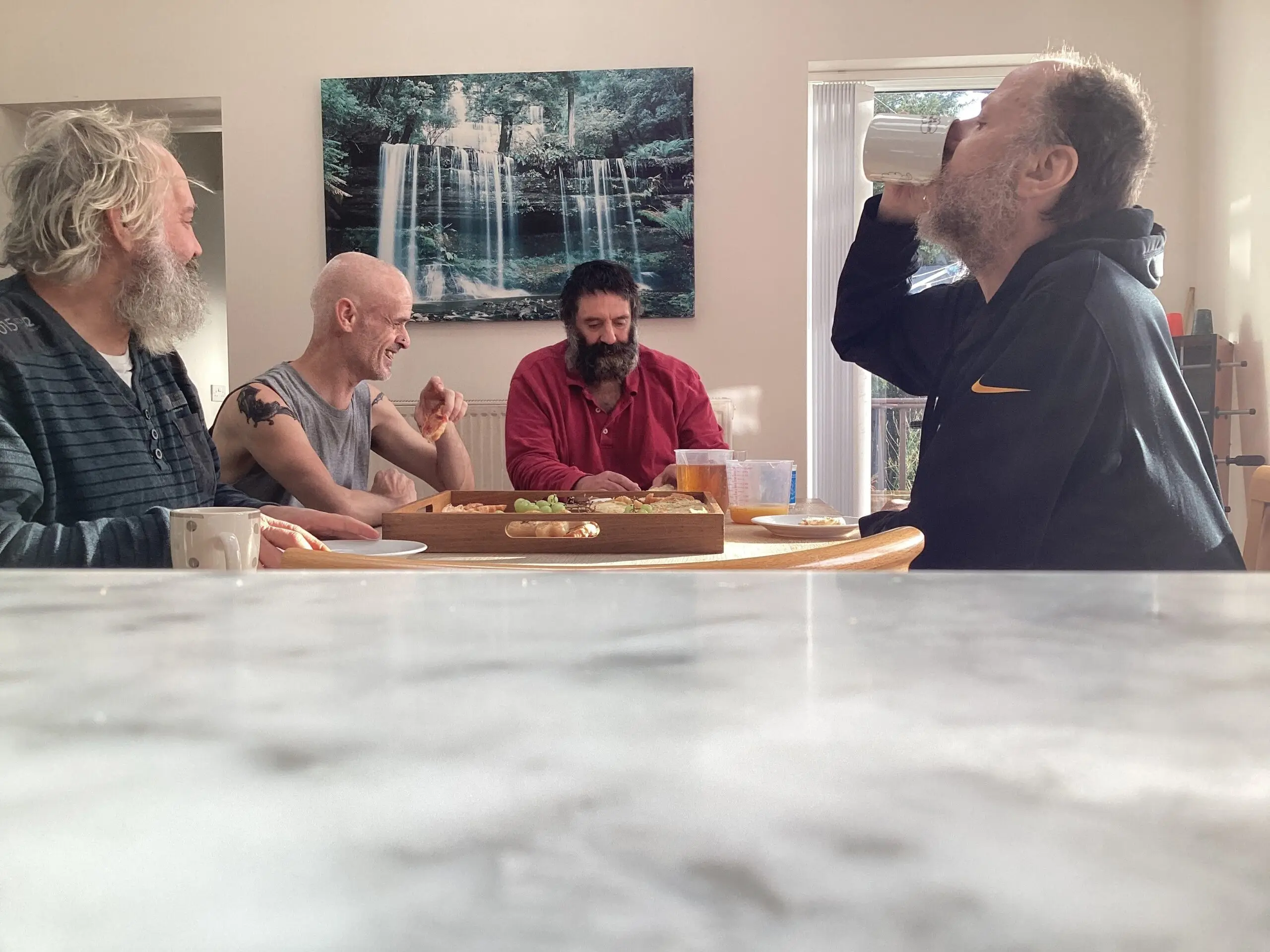 residents chatting over breakfast