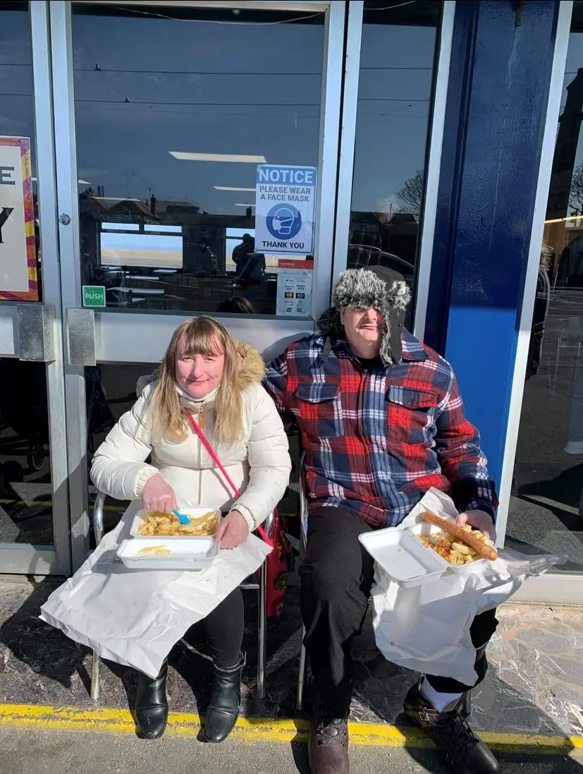 residents enjoying fish and chips