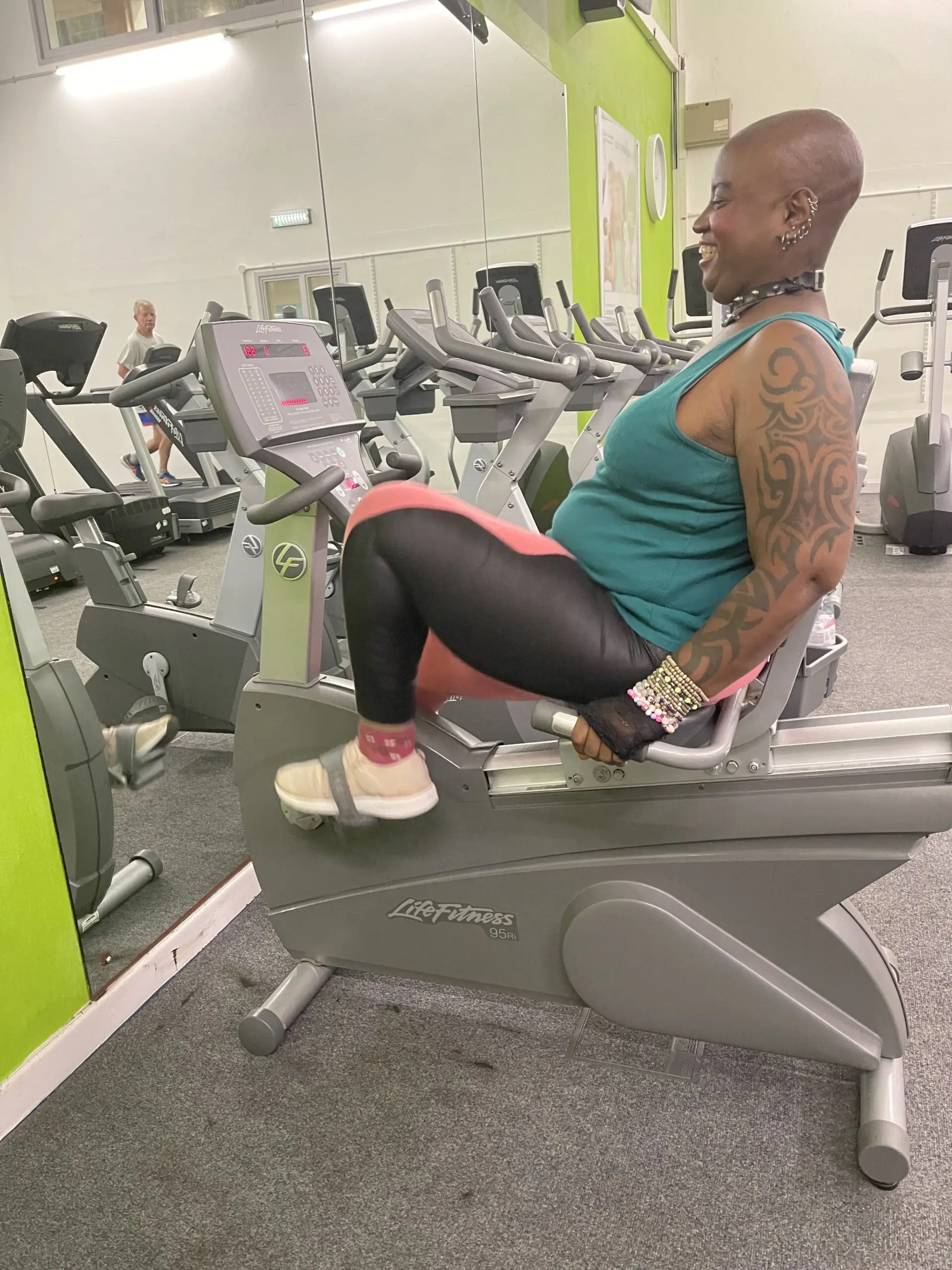 resident on exercise bike
