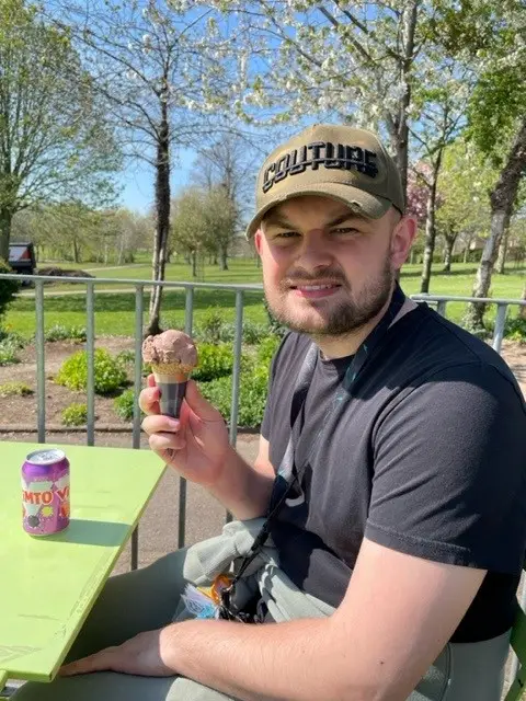 resident enjoying chocolate ice cream