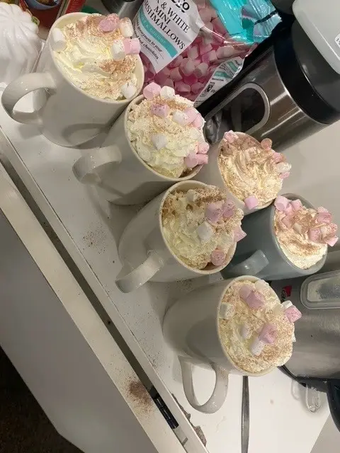 hot chocolate with marshmellows and whipped cream!
