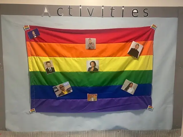 rainbow flag decorated with famous faces