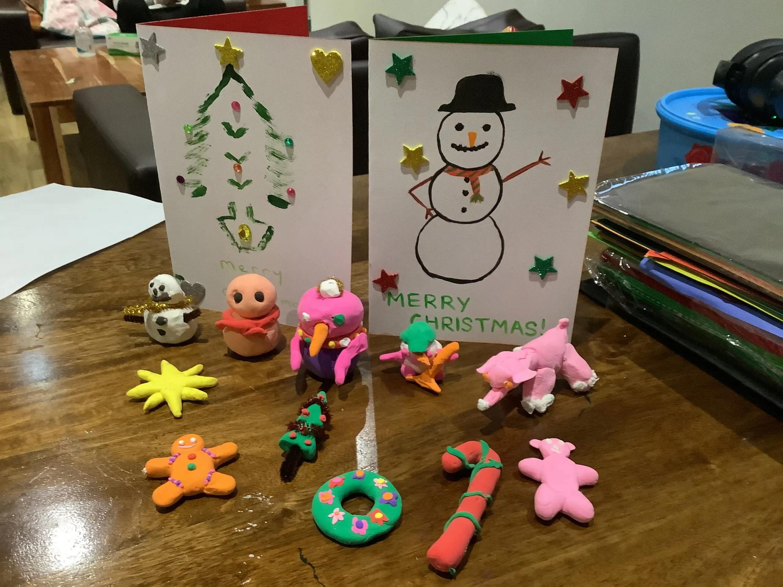 home made Christmas cards and ornaments